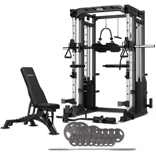 GYM - Assemble Only - CORTEX CORTEX SM-25-6 In-1 Power Rack w Smith & Cable Machine + Bench + Weights Package