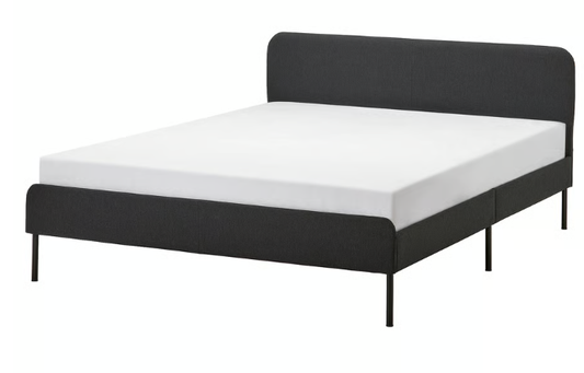905.712.55 - SLATTUM Upholstered bed frame, Vissle dark grey, Queen